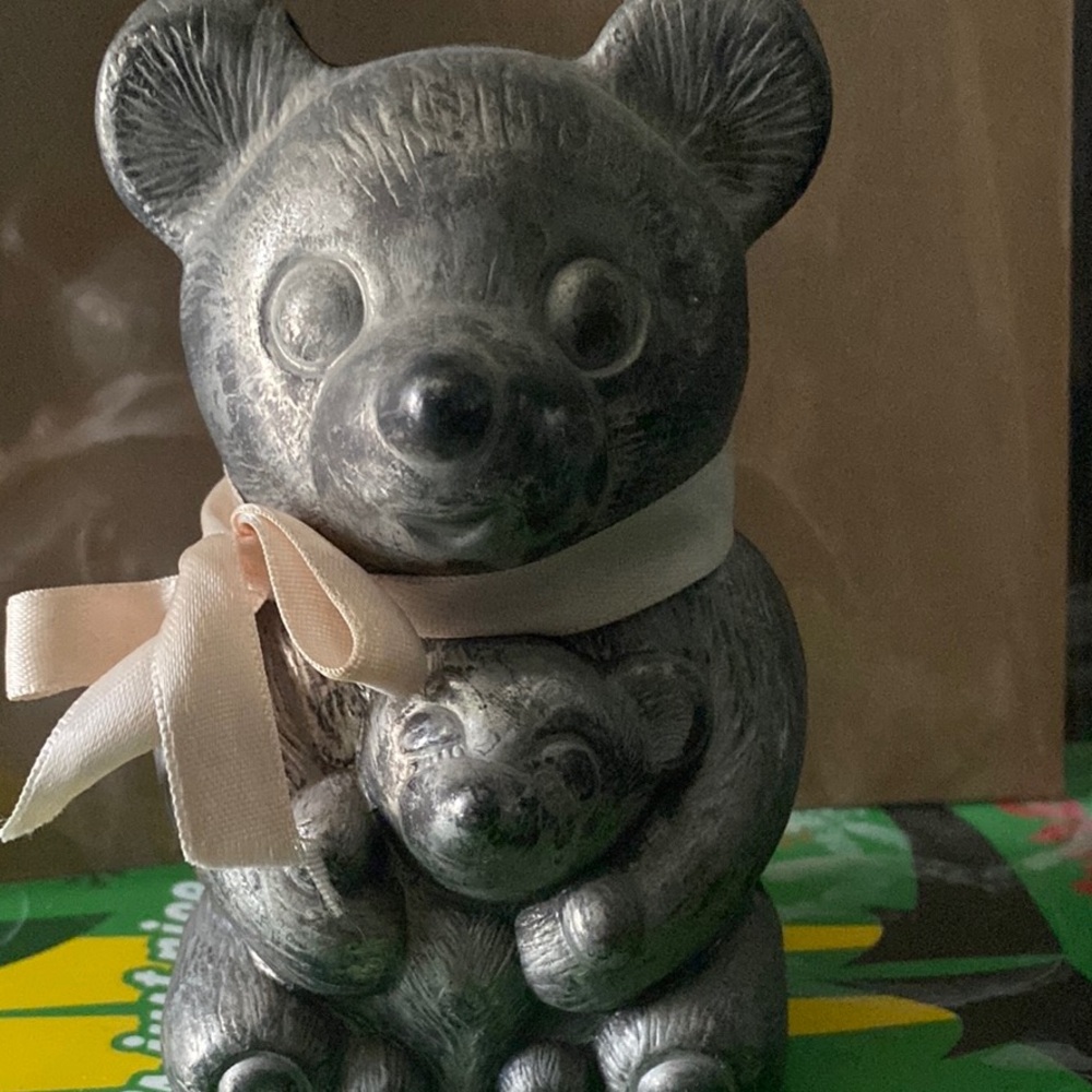 Whimsical Silver and Cream Panda Sculpture